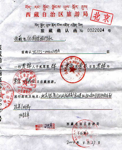 Documents required for foreigners for Tibet tour